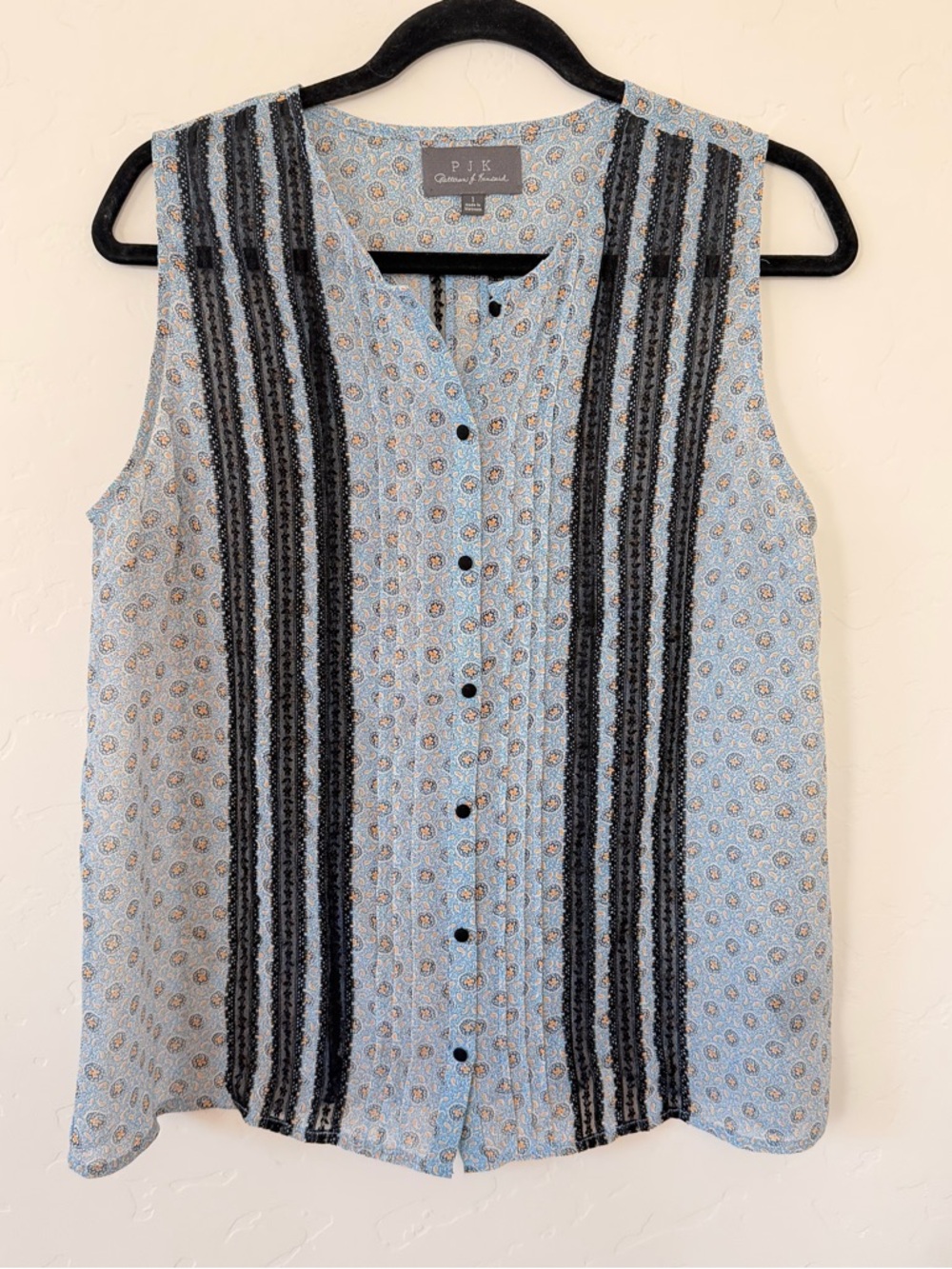 PJK Patterson & Kincaid Printed Sleeveless Button-Front Blouse Size S